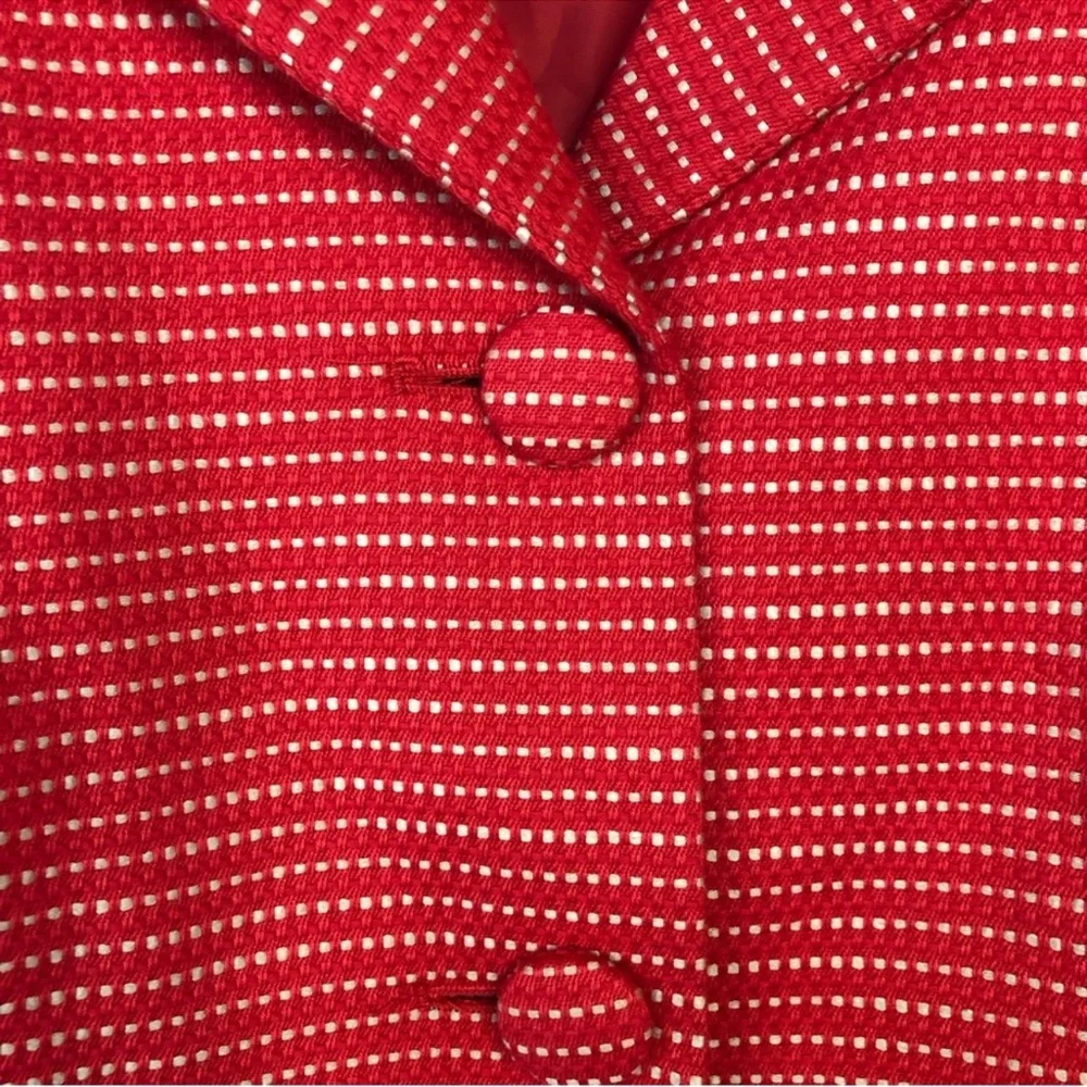 Lane Bryant Red Blazer Jacket Tan Polka Dot Cotton Ruffled 3/4 Sleeves Sz 14